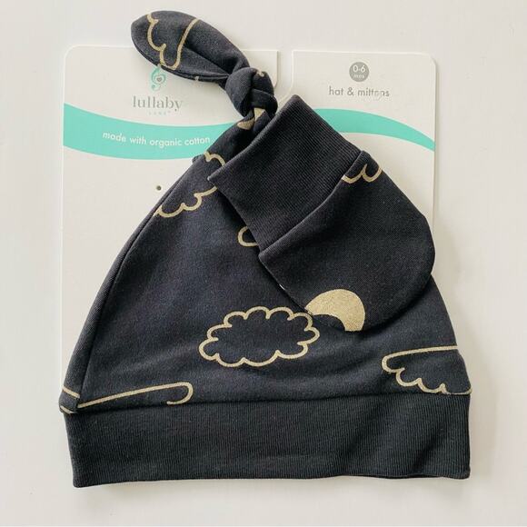 Lullaby Baby | Hat Mitten Set Moon Cloud Print NWT 100% Organic Cotton - Picture 1 of 4